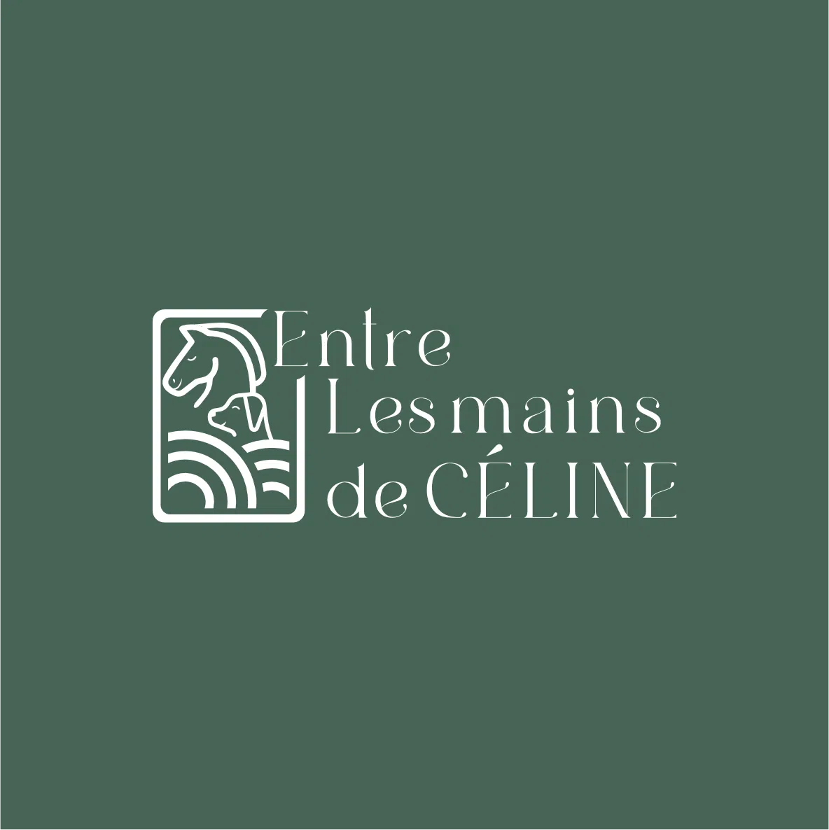 logo avec un cheval et un chien entre les mains de celine